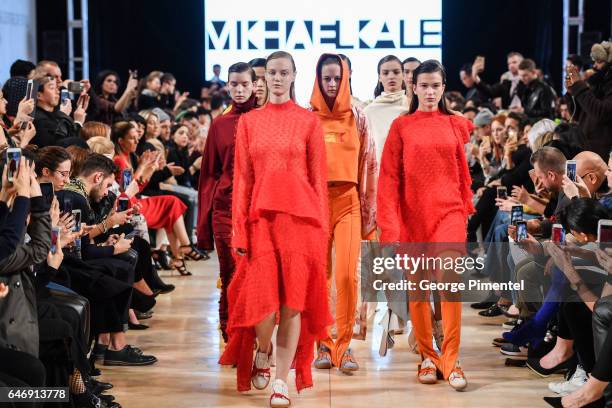 Models walk the runway wearing Mikhael Kale Fall/Winter 2017 at Yorkdale Shopping Centre on March 1, 2017 in Toronto, Canada.