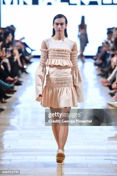 Model walks the runway wearing Mikhael Kale Fall/Winter 2017 at Yorkdale Shopping Centre on March 1, 2017 in Toronto, Canada.