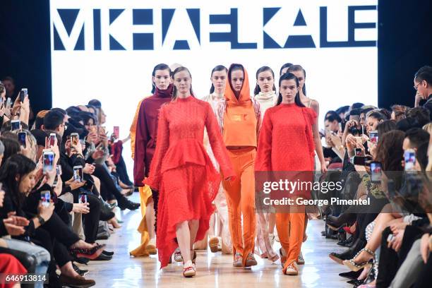 Models walk the runway wearing Mikhael Kale Fall/Winter 2017 at Yorkdale Shopping Centre on March 1, 2017 in Toronto, Canada.