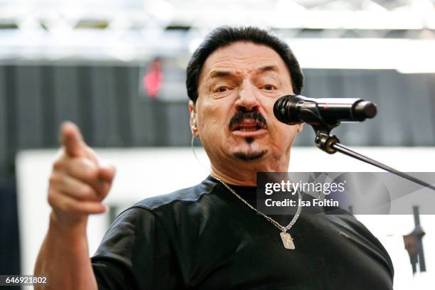 Bobby Kimball, singer of the band Toto performs at the Man Doki Soulmates: Wings Of Freedom - Rehearsal on February 27, 2017 in Paris, France.