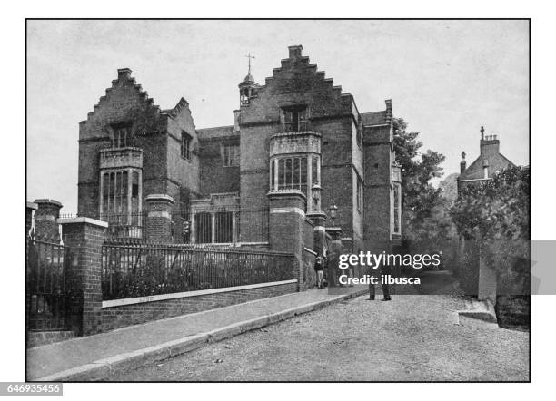 antique london's photographs: the old school, harrow - harrow stock illustrations