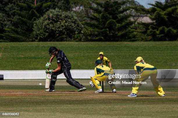 Amy Satterthwaite batting during the Women's One Day International match between the New Zealand White Ferns and the Australia Southern Stars on...