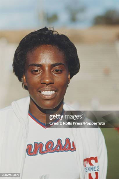 American track athlete and sprinter, Wyomia Tyus pictured attending the United States Olympic Trials at Hilmer Lodge Stadium in Walnut, California in...