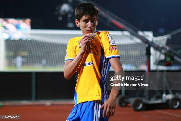 Jurgen Damm of Tigres celebrates after scoring the second goal of his team during the quarterfinals second leg match between Pumas UNAM and Tigres...