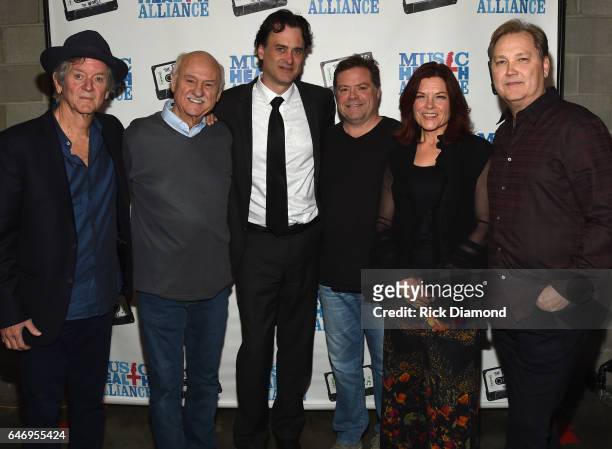 Singers/Songwriters Rodney Crowell, Sonny Curtis, Peter Cooper, Frank Rogers, Rosanne Cash and Steve Wariner backstage during The First And The Worst...