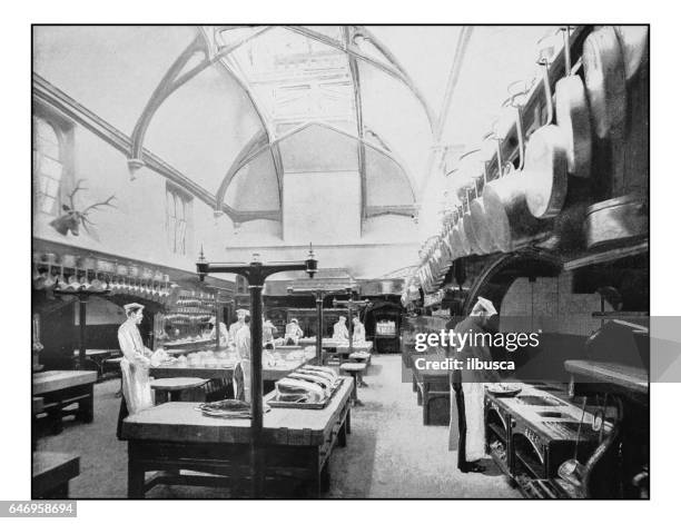 antique london's photographs: royal kitchen, windsor - commercial kitchen stock illustrations