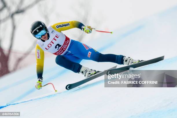 Sweden's Kajsa Kling compete during the first women's downhill practice during a FIS Alpine Ski World Cup in Jeongseon, some 150km east of Seoul,...