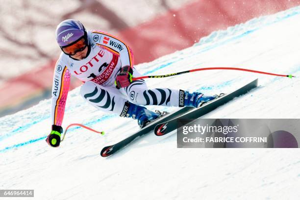 Germany's Viktoria Rebensburg competes in the women's downhill practice during a FIS Alpine Ski World Cup in Jeongseon, some 150km east of Seoul,...