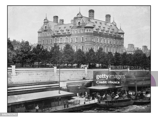 antique london's photographs: new scotland yard - english culture stock illustrations