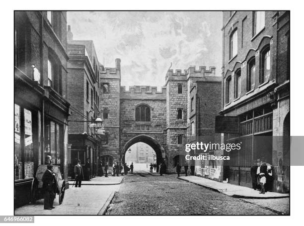 stockillustraties, clipart, cartoons en iconen met antieke londense foto's: st john's gate, clerkenwell - 1900 london