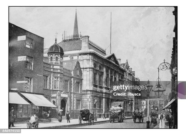 antique london's photographs: kensington town hall and public library - chelsea stock illustrations