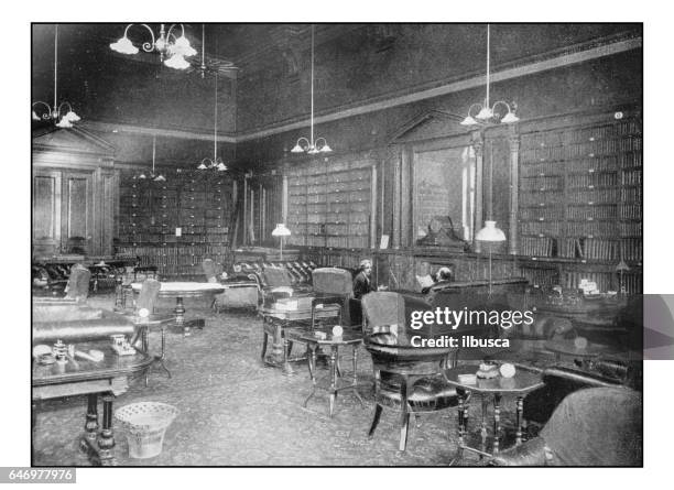 antique london's photographs: smoking room of the carlton club - 1900 london stock illustrations