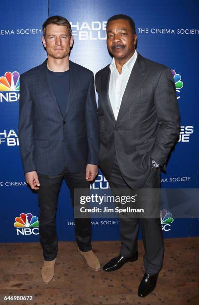 Actors Philip Winchester and Carl Weathers attend the season 2 premiere of "Shades Of Blue" hosted by NBC and The Cinema Society at The Roxy on March...