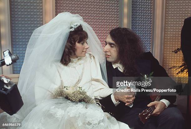 American singer and musician, Tiny Tim marries Victoria Budinger on the television show 'The Tonight Show Starring Johnny Carson' in the United...