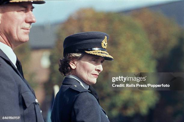 Princess Alice, Duchess of Gloucester , Air Chief Marshal of the Women's Royal Air Force , dressed in RAF uniform, attends a parade at RAF Uxbridge...