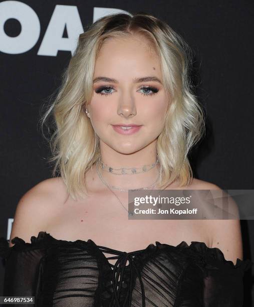 Social influencer Maddi Bragg arrives at the Los Angeles premiere "Before I Fall" at Directors Guild Of America on March 1, 2017 in Los Angeles,...