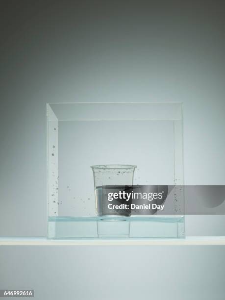 plastic cups in water in a perspex cube - perspex cube stock pictures, royalty-free photos & images