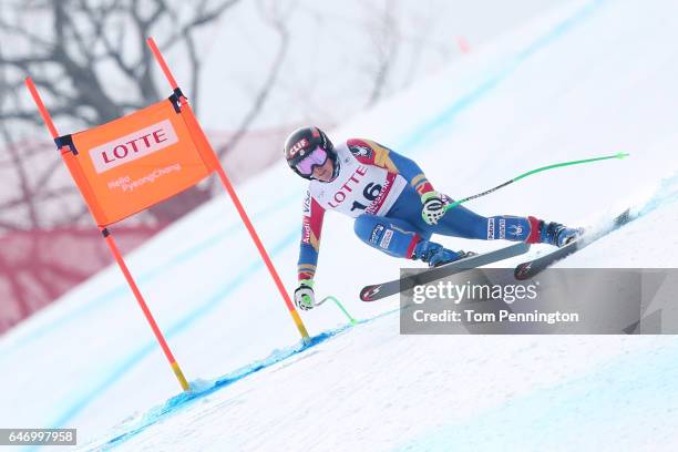 Stacey Cook of the United States skis the course during the Audi FIS Ski World Cup 2017 Ladies' Downhill Training at the Jeongseon Alpine Centre on...