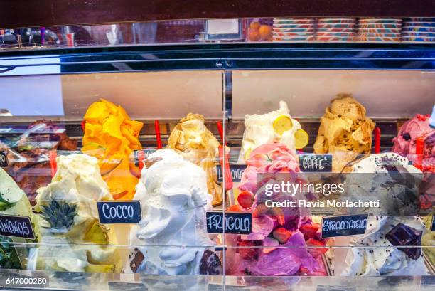 artisanal ice cream (gelato) in florence streets - gelato stock-fotos und bilder