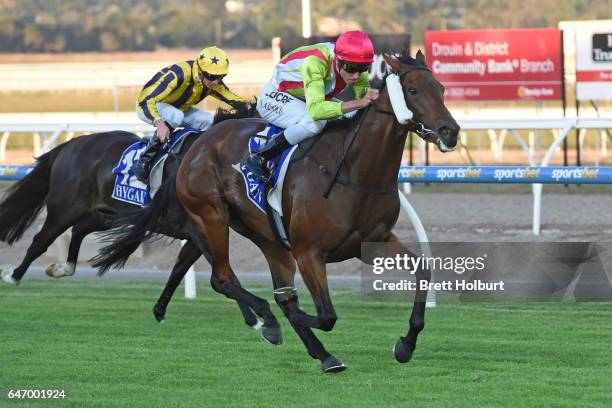 Montoya's Secret ridden by Steven Arnold wins the Monacellars F&M Maiden Plate at Racing.com Park Racecourse on March 02, 2017 in Pakenham, Australia.