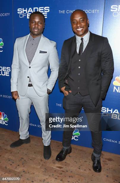 Actors Dayo Okeniyi and Hampton Fluker attend the season 2 premiere of "Shades Of Blue" hosted by NBC and The Cinema Society at The Roxy on March 1,...