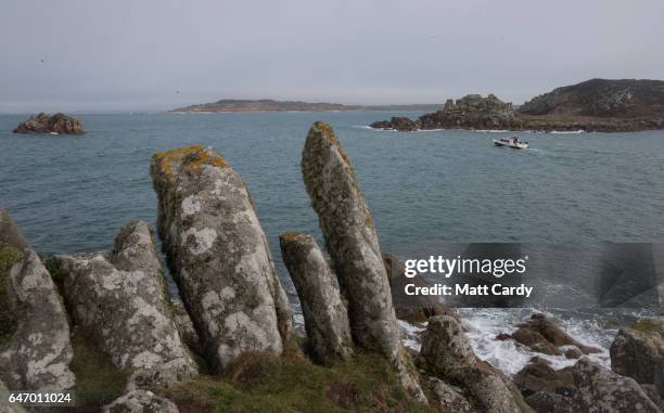 Boat leaves the quay on St Agnes on the Isles of Scilly on February 20, 2017 in Cornwall, England. Many of the businesses on the islands are now...