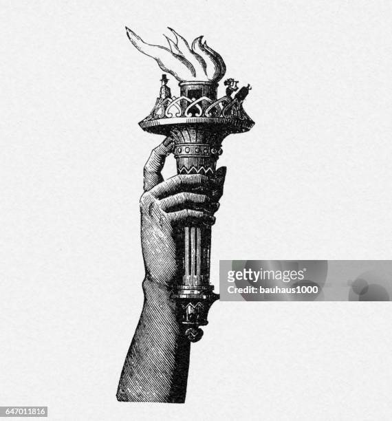 statue von liberty viktorianischen gravur, 1878 - flaming torch stock-grafiken, -clipart, -cartoons und -symbole