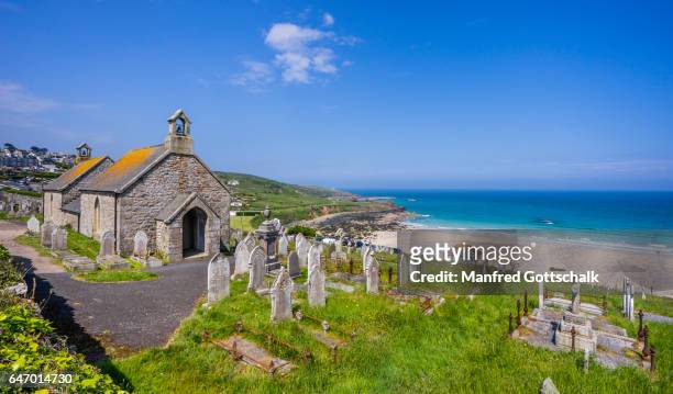 barnoon cemetary st ives cornwall - st ives cornwall stock-fotos und bilder