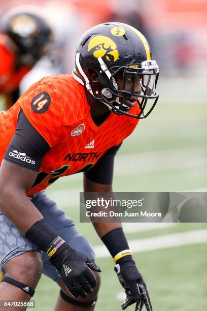 Iowa Cornerback Desmond King of the North Team during the 2017 Resse's Senior Bowl at Ladd-Peebles Stadium on January 28, 2017 in Mobile, Alabama....