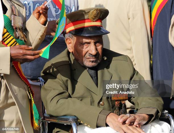 An Ethiopian veteran, wearing military uniform and medals, is seen during the celebration of the 121st Anniversary of Ethiopia's Battle of Adwa at...