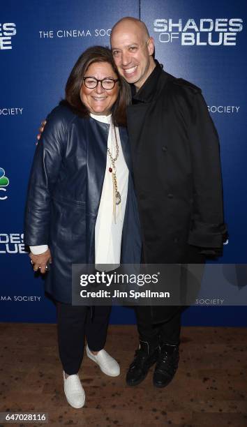 Fern Mallis and TV personality Robert Verdi attend the season 2 premiere of "Shades Of Blue" hosted by NBC and The Cinema Society at The Roxy on...