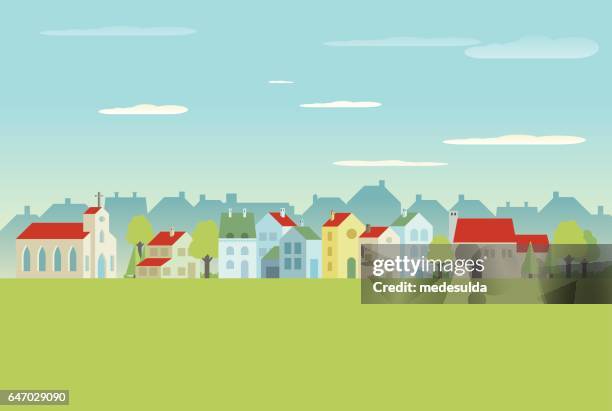 ilustrações de stock, clip art, desenhos animados e ícones de aldeia - suburbs