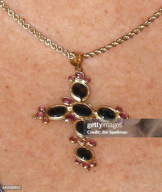 Actress Margaret Colin, jewelry detail, attends the season 2 premiere of "Shades Of Blue" hosted by NBC and The Cinema Society at The Roxy on March...