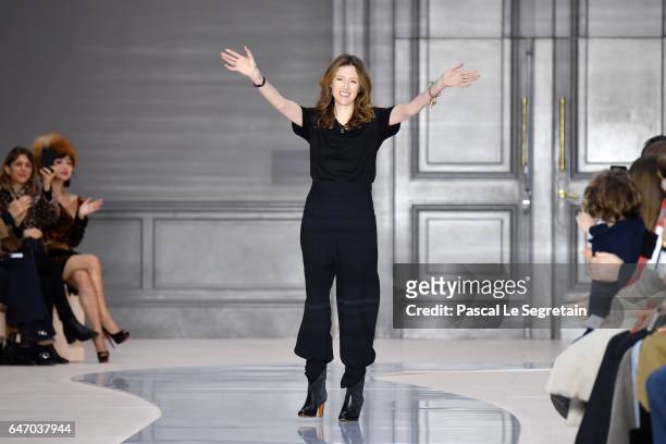 Designer Clare Waight Keller walks the runway during the Chloe show as part of the Paris Fashion Week Womenswear Fall/Winter 2017/2018 on March 2,...