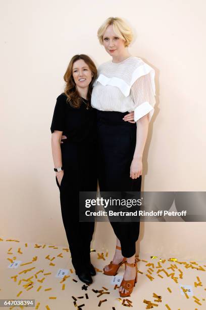 Stylidt Clare Waight Keller and Gwendoline Christie pose backsytage after the Chloe show as part of the Paris Fashion Week Womenswear Fall/Winter...