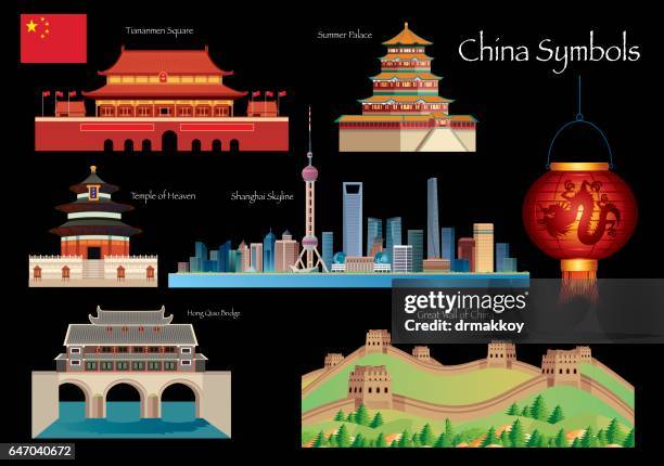 china symbols - china landmark icon stock illustrations