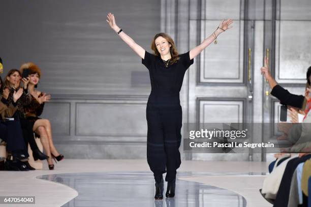 Designer Clare Waight Keller walks the runway during the Chloe show as part of the Paris Fashion Week Womenswear Fall/Winter 2017/2018 on March 2,...