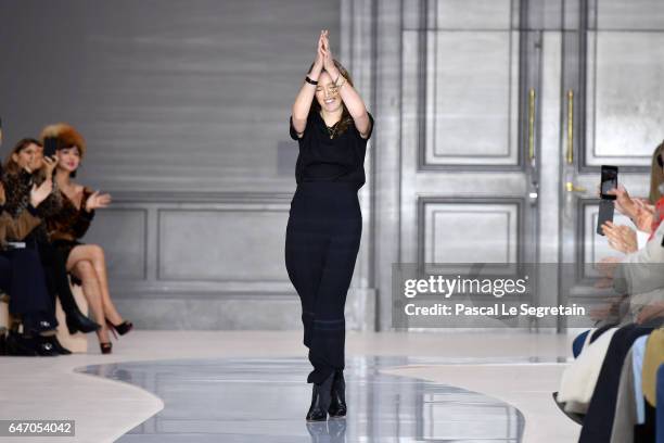 Designer Clare Waight Keller walks the runway during the Chloe show as part of the Paris Fashion Week Womenswear Fall/Winter 2017/2018 on March 2,...