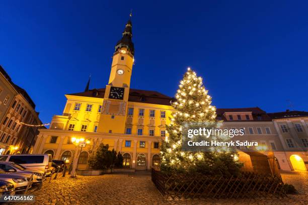 city hall and christmas tree in bautzen - bautzen stock pictures, royalty-free photos & images