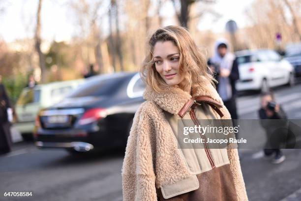 Sofia Sanchez de Betak is seen arriving at Chloe fashion show during the Paris Fashion Week Womenswear Fall/Winter 2017/2018 on March 2, 2017 in...