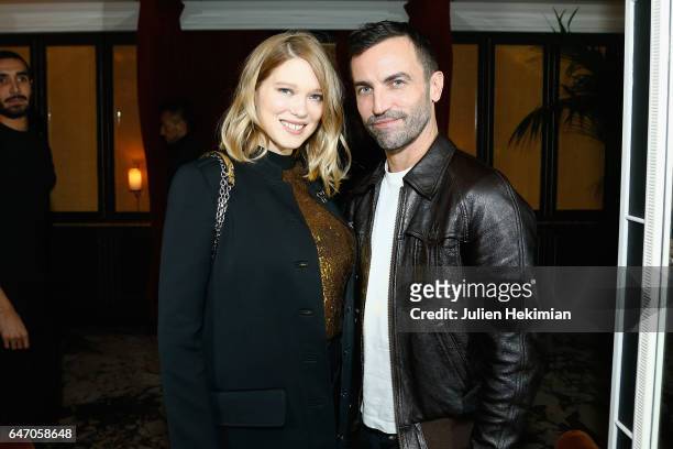 Lea Seydoux and Nicolas Ghesquiere attend the Mastermind Magazine launch dinner as part of Paris Fashion Week Womenswear Fall/Winter 2017/2018 at...
