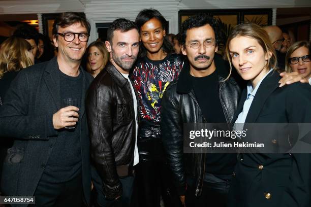 Philippe Rousselet, Nicolas Ghesquiere, Liya Kebede, Haider Ackermann and Gaia Repossi attend the Mastermind Magazine launch dinner as part of Paris...