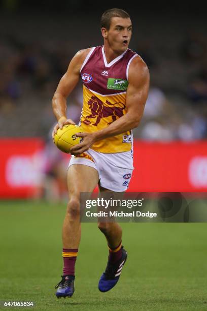 Tom Rockliff of the Lions during the 2017 JLT Community Series AFL match between the Western Bulldogs and the Brisbane Lions at Etihad Stadium on...