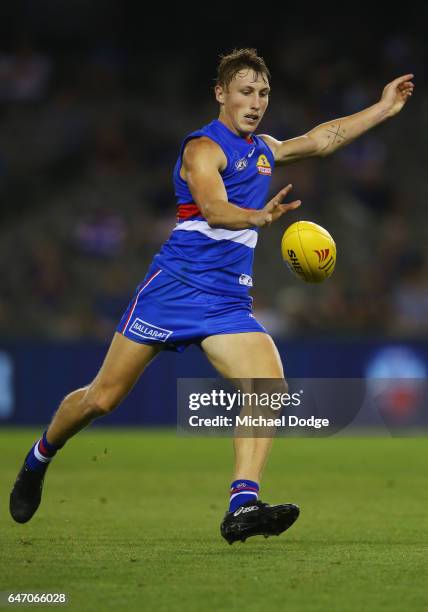 Bailey Dale of the Bulldogs during the 2017 JLT Community Series AFL match between the Western Bulldogs and the Brisbane Lions at Etihad Stadium on...