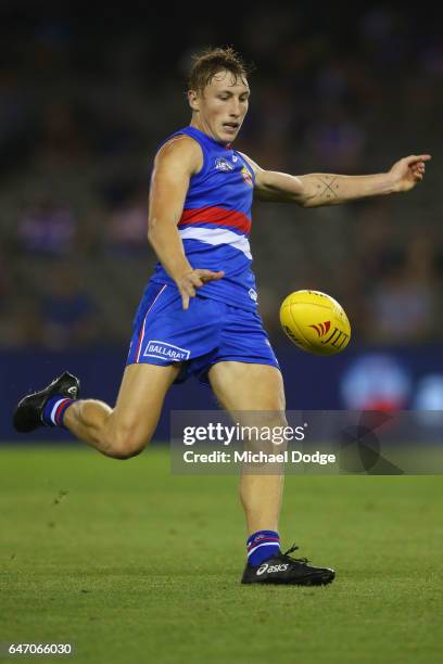 Bailey Dale of the Bulldogs during the 2017 JLT Community Series AFL match between the Western Bulldogs and the Brisbane Lions at Etihad Stadium on...