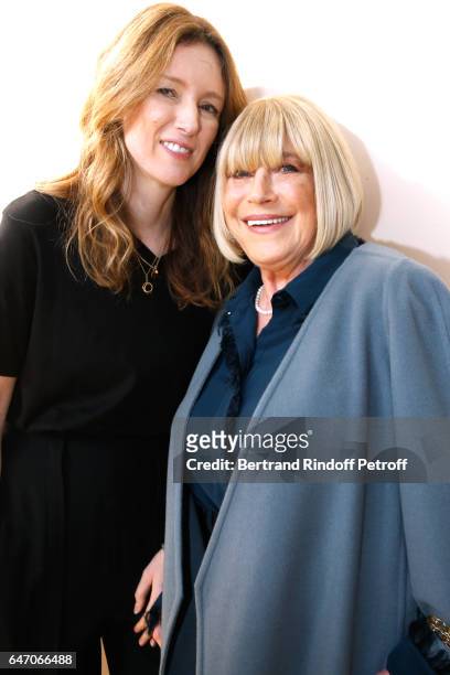 Stylidt Clare Waight Keller and Marianne Faithfull pose backsytage after the Chloe show as part of the Paris Fashion Week Womenswear Fall/Winter...