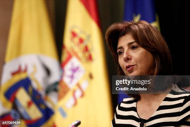 Colombian Foreign Minister Maria Angela Holguin and Spanish Foreign Minister Alfonso Dastis Quecedo hold a joint press conference after their meeting...