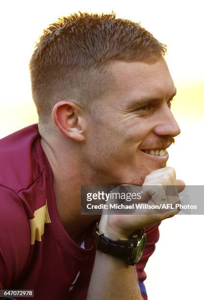 Dayne Beams of the Lions looks on during the AFL 2017 JLT Community Series match between the Western Bulldogs and the Brisbane Lions at Etihad...