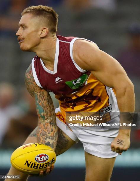 Dayne Beams of the Lions in action during the AFL 2017 JLT Community Series match between the Western Bulldogs and the Brisbane Lions at Etihad...