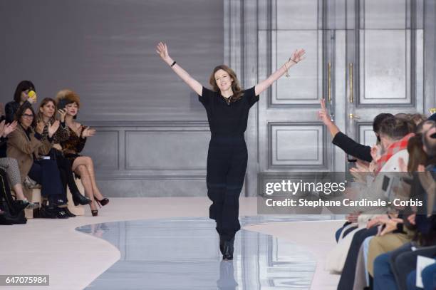 Designer Clare Waight Keller walks the runway during the Chloe show as part of the Paris Fashion Week Womenswear Fall/Winter 2017/2018 on March 2,...